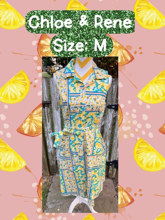 chole and rene Dresses & Skirts - Sleeveless Yellow Lemon-Print Midi Shirt Dress with Tie Waist